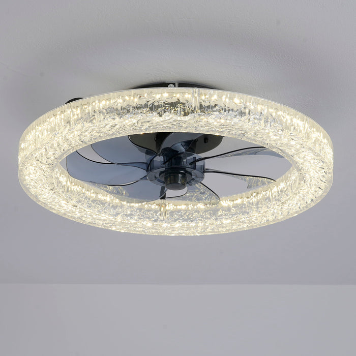 LED Light Source And Remote Control, 3000 - 6500K Dimmable Flush Mount LED Fan Light, 6 Speeds, Quiet DC Motor For Living Room - Matte Black