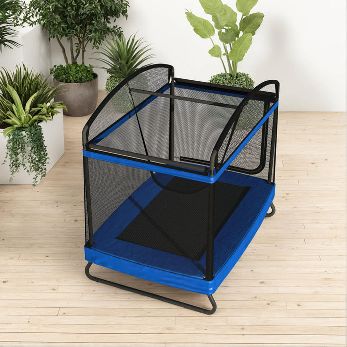 Outdoor Square Trampoline For Kids And Adults With Protective Net And Swing 4 X 6Ft - Black / Blue