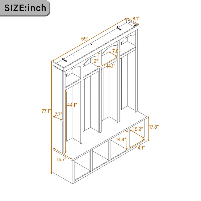 Entryway Hall Tree With Bench, 4 Hooks & Open Storage Space