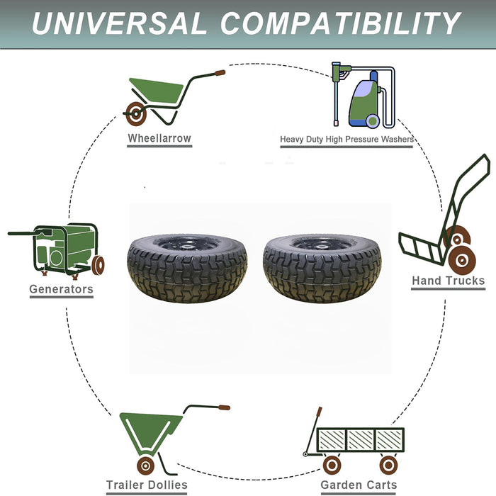 Flat Free Tire And Wheel Assemblies For Riding Lawn Mowers With 3" Hub - Black