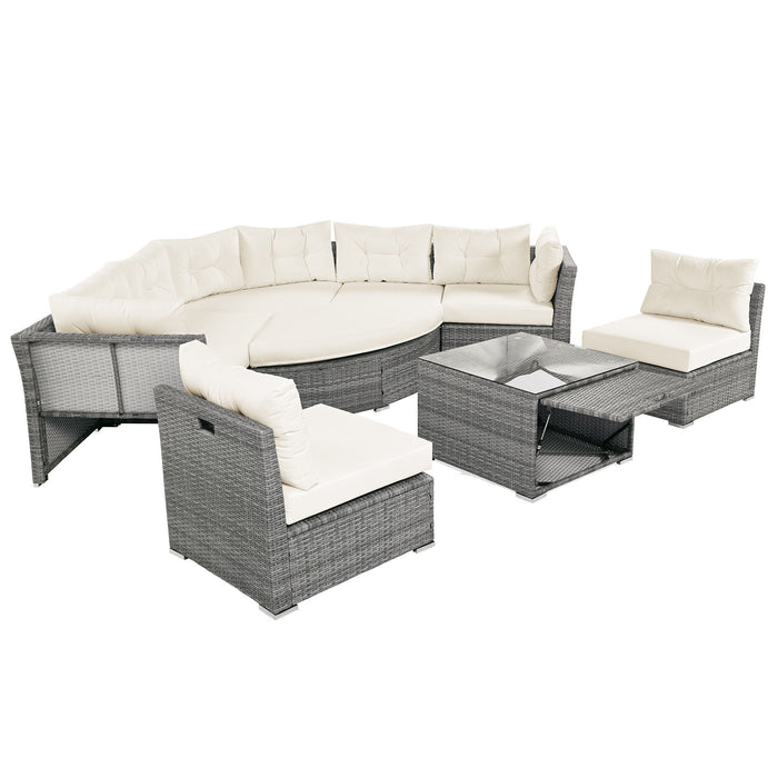 Patio Furniture Set Outdoor Daybed Rattan Sectional With Cushions And Center Table