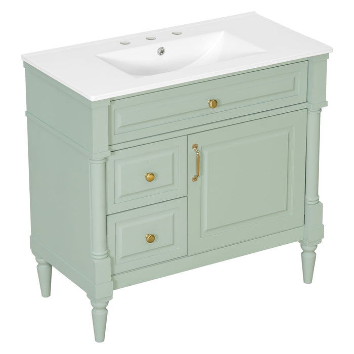 Freestanding Bathroom Vanity With Sink, Adjustable Shelf, Flip Drawer