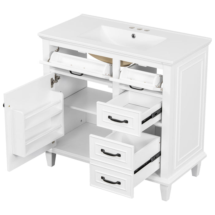 Modern Bathroom Vanity With Sink Top, Flip Drawers, Adjustable Shelf