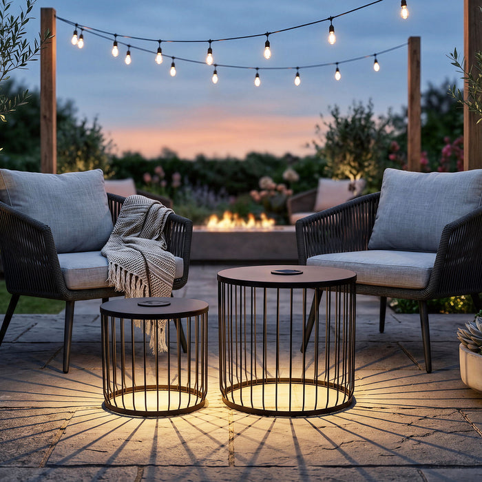 Solar Powered Nesting Side Table Set - Black