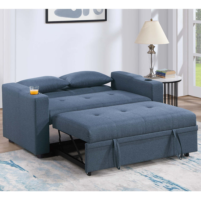 Modern Style Convertible Sofa With Pull-Out Bed, USB Ports & Cup Holders