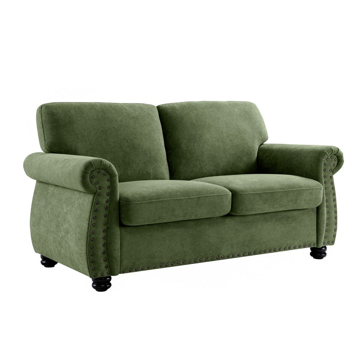 Soft Loveseat, Upholstered 2 Seater Couch, Loose Back Cushions And Turned Legs
