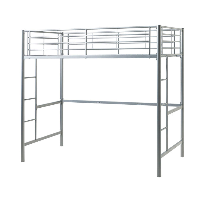 Modern Twin Over Loft Metal Bunk Bed Frame With Integrated Guardrails - Silver