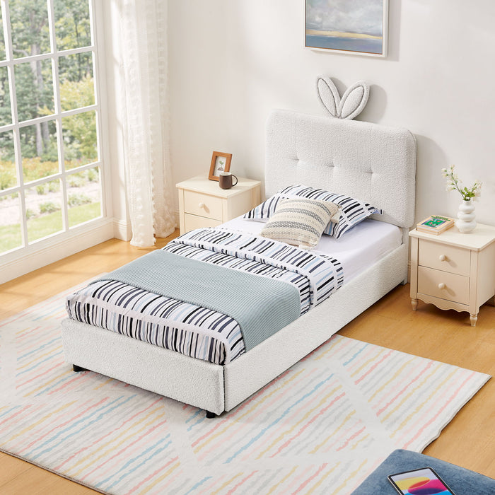 Upholstered Bed With Oversized Rabbit Ear Headboard, LED Lights & 4 Storage Drawers