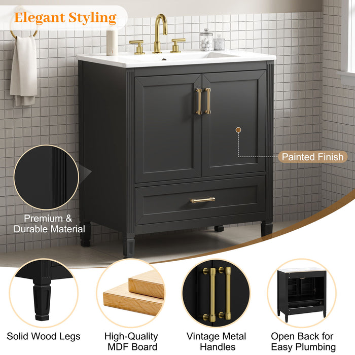 Elegant Fluted Bathroom Vanity With Sink, Soft Close Doors & Drawer