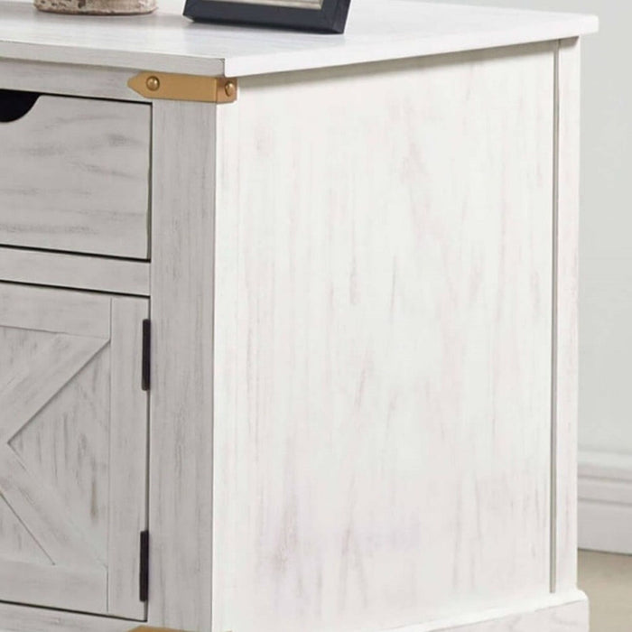 End Table With Storage Drawer And Shelves - Antique White / Gold