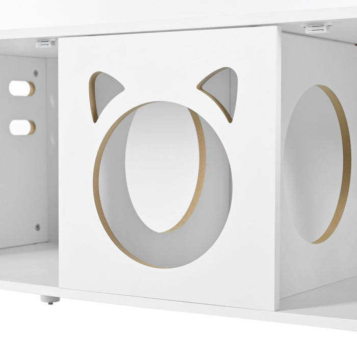 Furniture Style Cat Cabinet Cat Litter Box With Sisal Scratching Door - Cream White