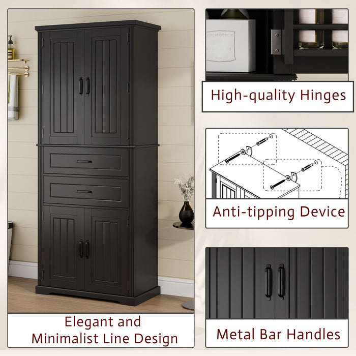 Storage Cabinet With Adjustable Shelves, 2 Drawers, Doors