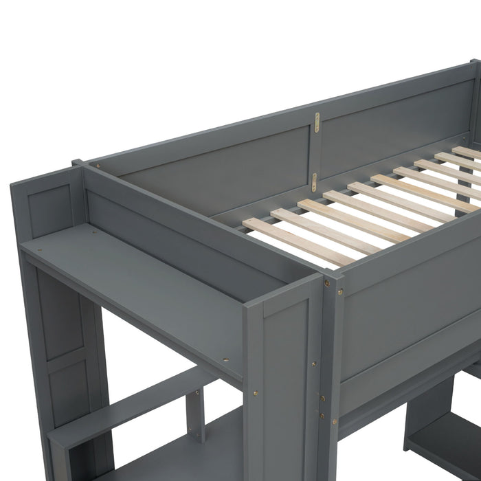 Gaming Loft Bed With Desk, Multi Storage Shelves, LED And Charging Station