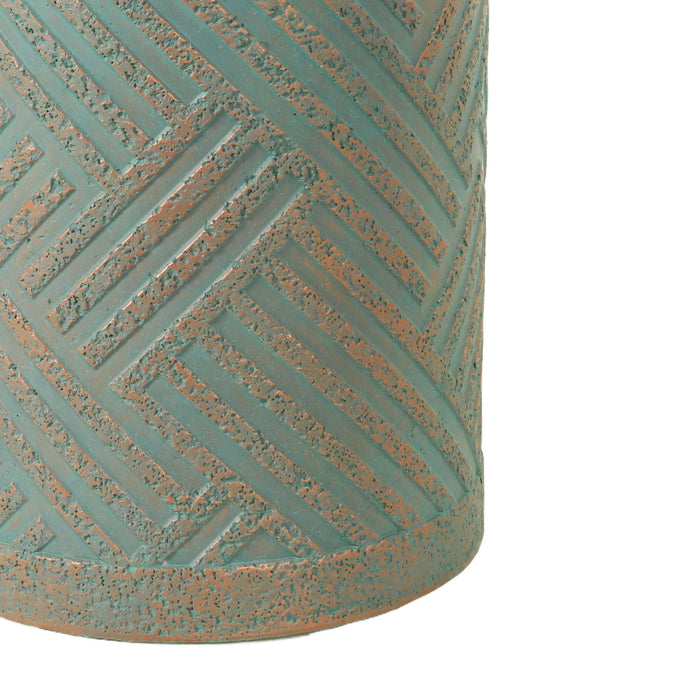 Round Outdoor End Table With Tree Stump Design For Patio - Golden / Green / Peacock