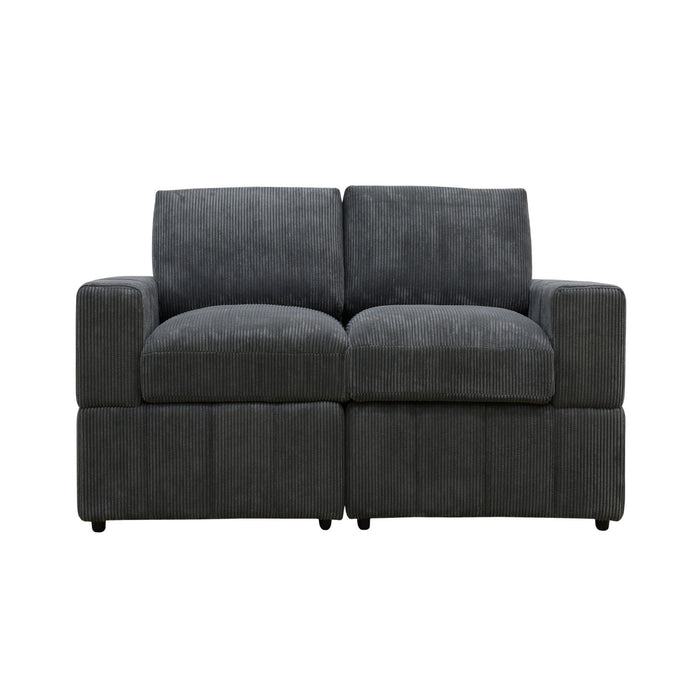 Oversized Modular Sectional Sofa Set With Loveseat & Ottoman, 6 Piece Living Room Furniture - Dark Gray