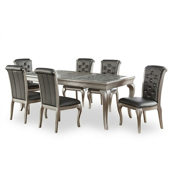 Rectangle Dining Table With Carved Accents - Champagne / Silver