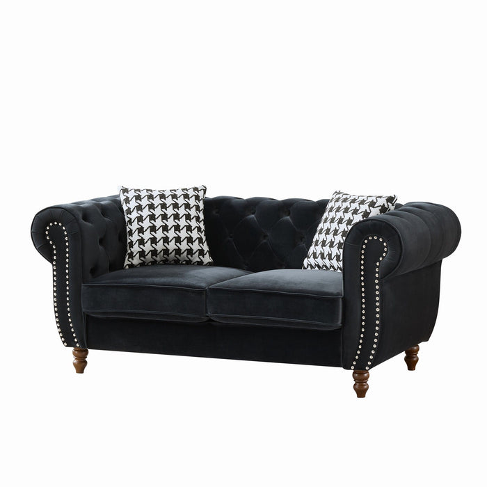 Chesterfield 3 And 2 Seater Velvet Upholstery Sofa With Roll Armrest & Nailhead Fabric Couch