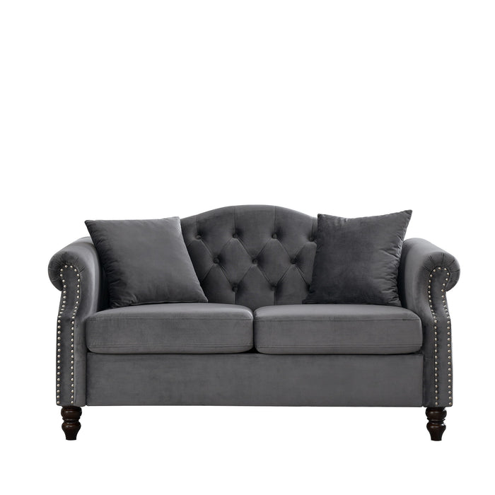 2 Seater Chesterfield Sofa With Rolled Arms And Nailhead Trim For Living Room