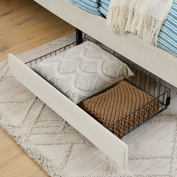 Upholstered Platform Bed Frame With 2 Storage Drawers And Adjustable Sofa Bed