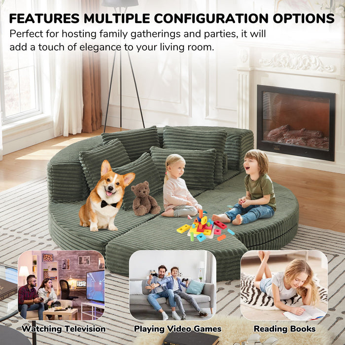 Semi Circular 2 In 1 Sofa Bed With Neck Pillow And Throw Pillows