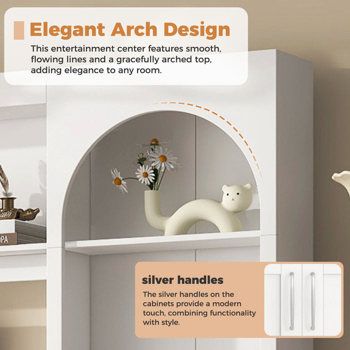 Arched Entertainment Center Wall Unit With Drawers, TV Stand