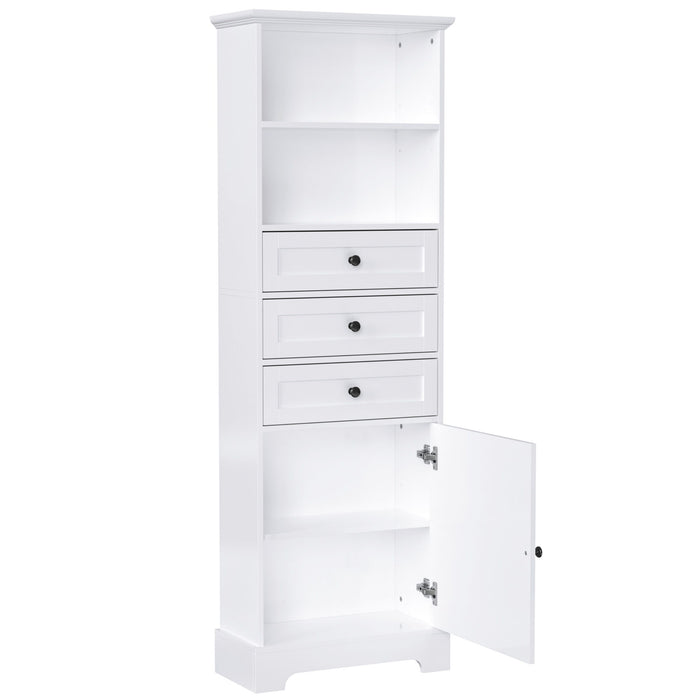 Tall Storage Cabinet With 3 Drawers And Adjustable Shelves For Bathroom