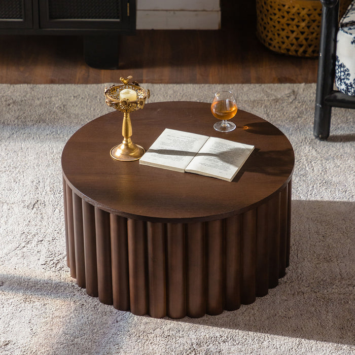 Round Coffee Table With Lift Mechanism For Living Room - Walnut