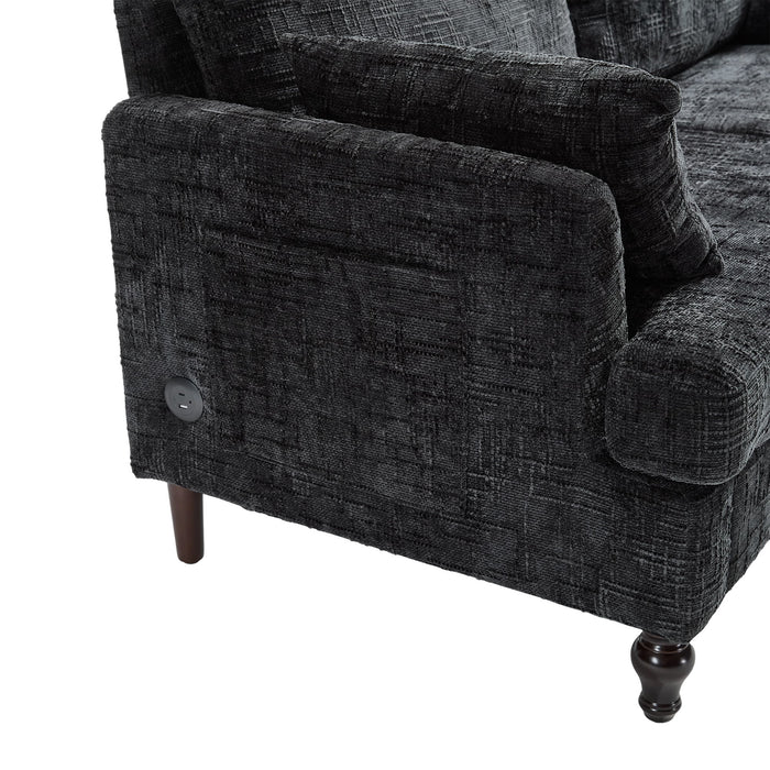 Chenille 2 Seater Sofa With LED Light, USB Charging Port, And Storage Bag