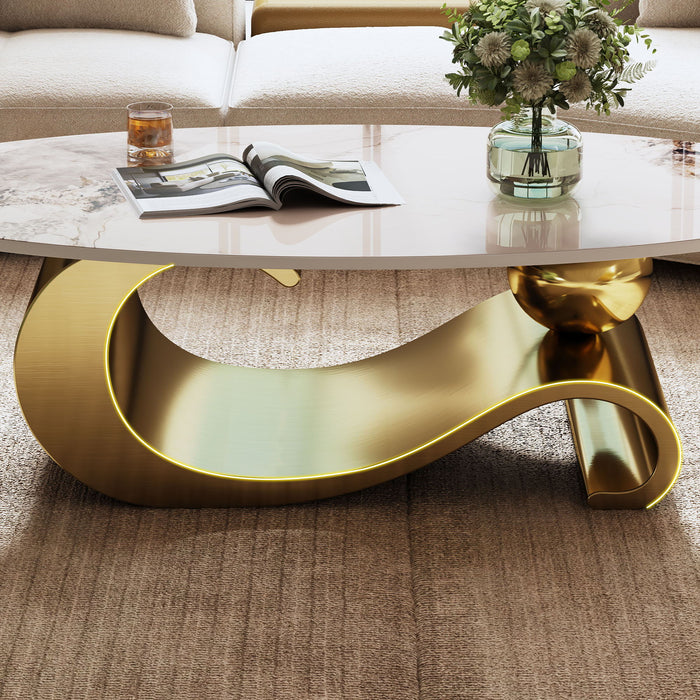 Oval Coffee Table For Living Room - Gold / White