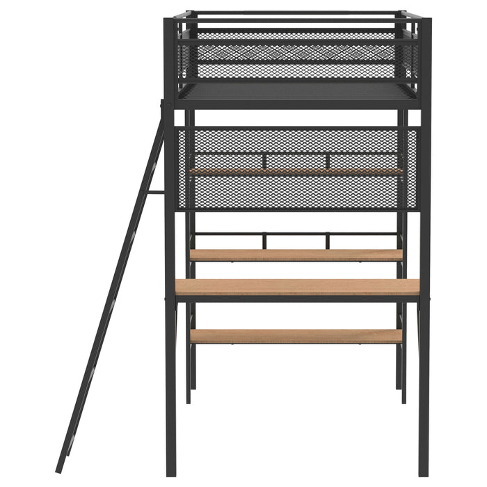 William - Twin Loft Bed 3 Shelf With Built In Desk - Matte Black