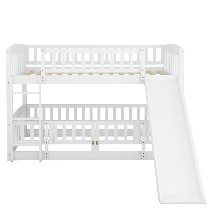 Low Bunk Bed With Slide, Fence And Ladder