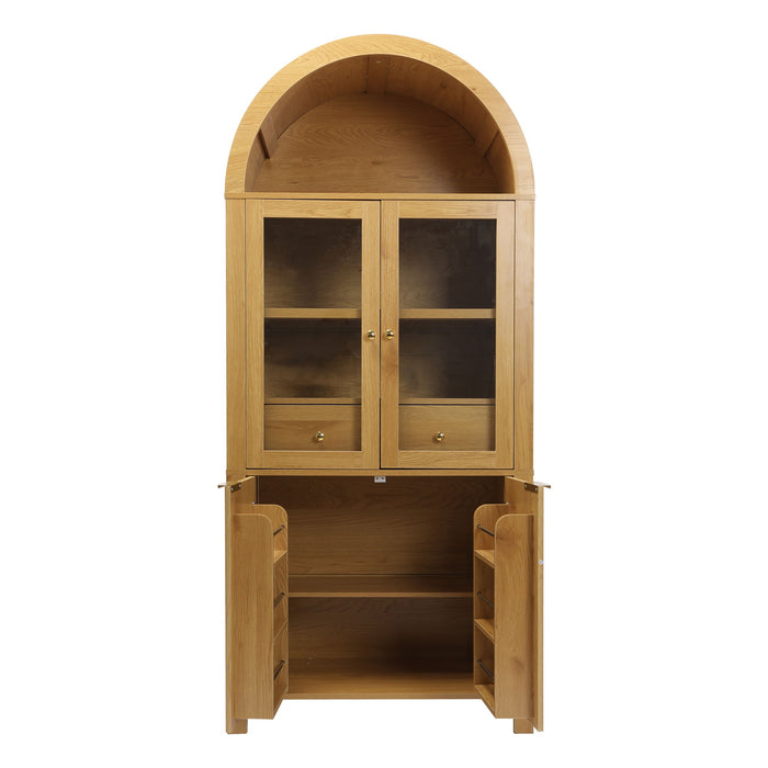 Fluted Tall Arched Pantry Cabinet With Adjustable Shelves