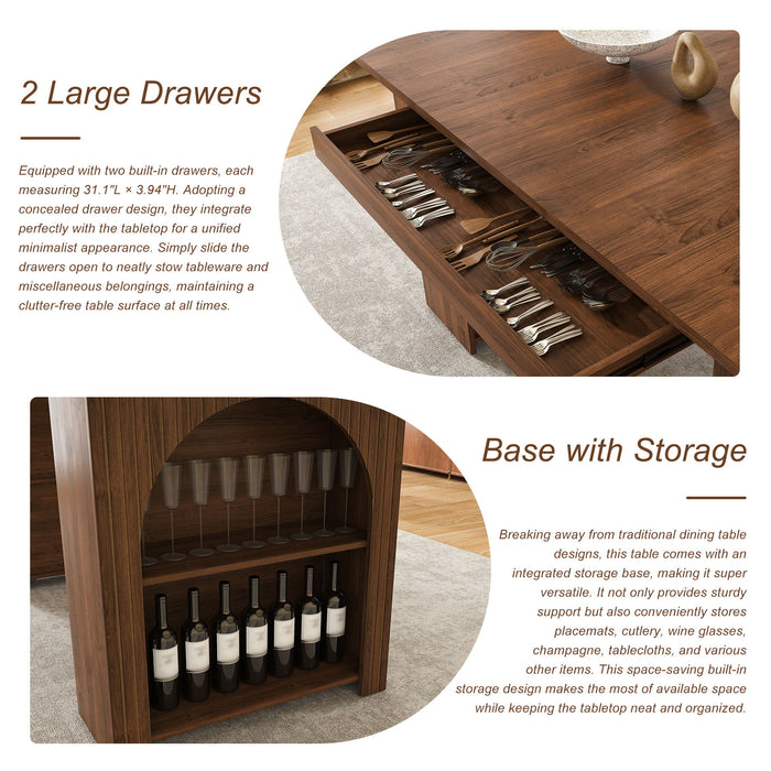 Dining Table With Drawers & Open Storage - Walnut