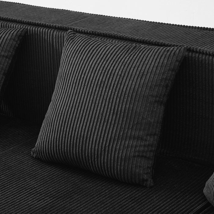 U-Shaped Sectional Sofa With RGB LED Light Strip And 6 Pillows