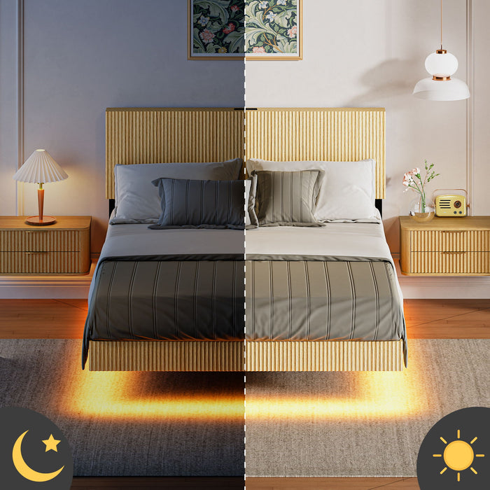 Floating Bedstead With Charging Station And LED Lights