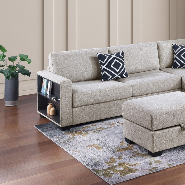 Reversible Sectional Sofa With Built In Shelf And Storage Ottoman, L - Shaped Living Room Furniture
