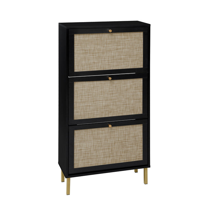 Modern Rattan 3 Door Shoe Rack Cabinet For Entryway