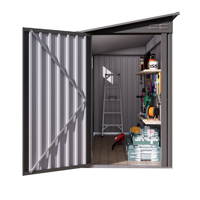 Metal Outdoor Storage Shed 4 X 9 Ft With Sloping Roof, Vents, And Side Door - Gray