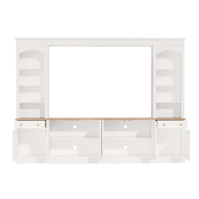 Arched Entertainment Center Wall Unit With Bookshelf, Retro Large TV Stand