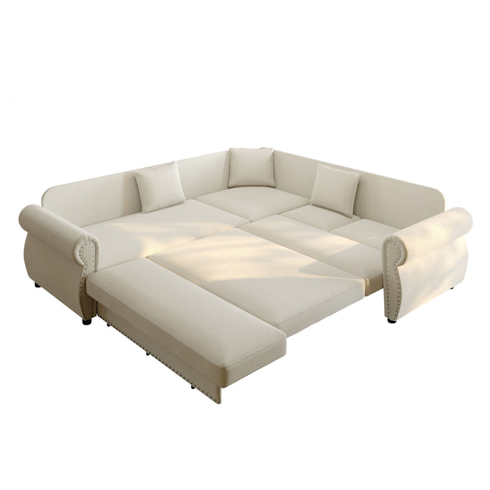 L-Shaped Sofa Couch With Pull-Out Bed