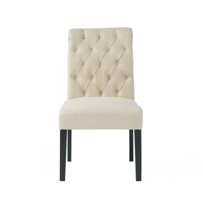 Dining Rolltop Chairs (Set of 2), Upholstered Armless Chair With Wood Leg - Ivory