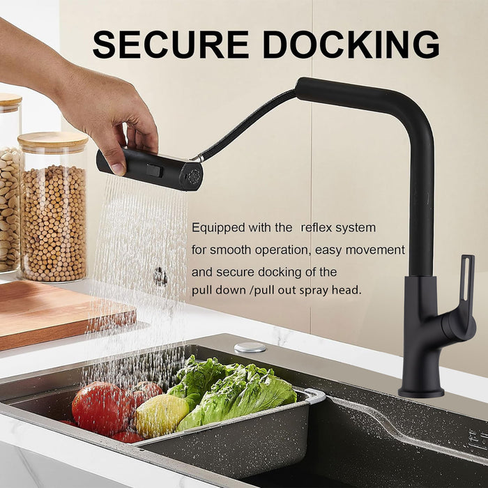 Kitchen Waterfall Faucet With Pull Down Sprayer, Single Handle, 360 Degree Rotating