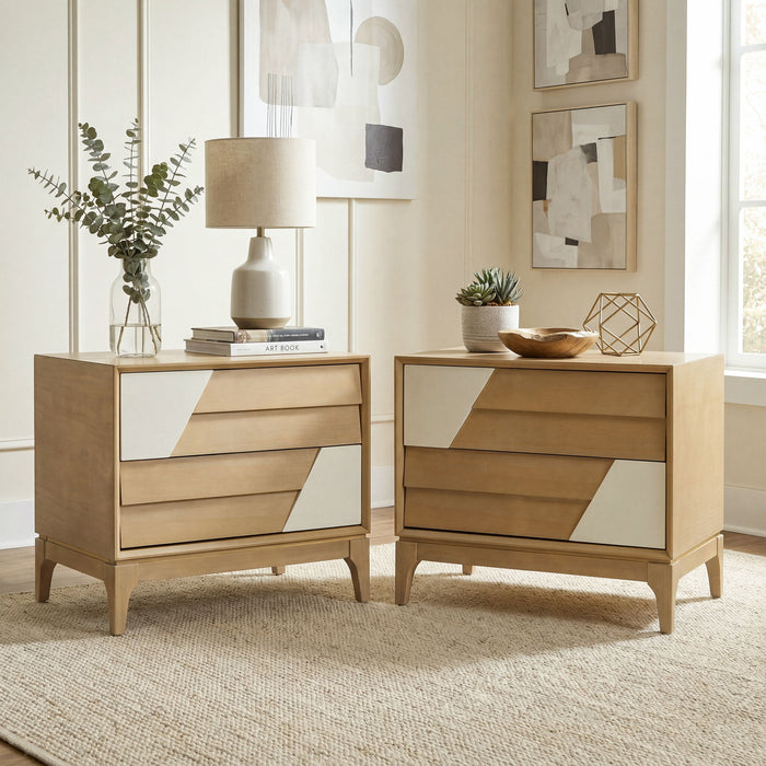 Japandi 2 Drawer Nightstand With Geometric Design
