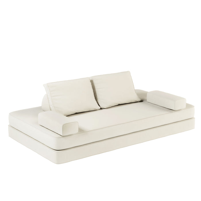 Multifunctional Convertible Sofa Bed With 2 Tumbler Backrests And 2 Pillows, Deep Seat Couch