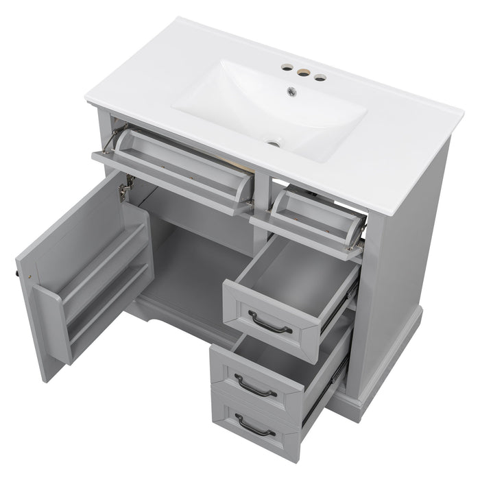 36" Bathroom Vanity With Sink, 2 Tip Out Drawers, Soft Close Hinges