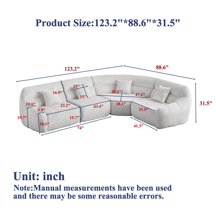 Luxury Curved Corner Sectional Sofa With 4 Pillows