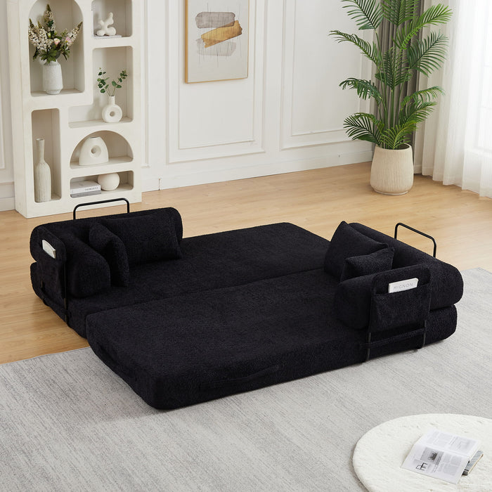 Convertible Sleeper Sofa Bed With Cylindrical Pillow