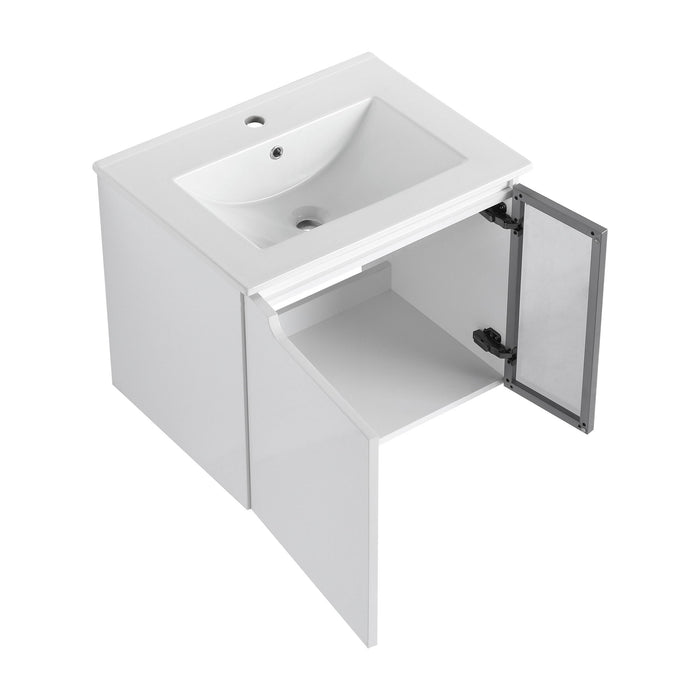 Wall Mounted Bathroom Vanity With Sink, Cabinet & Half Door