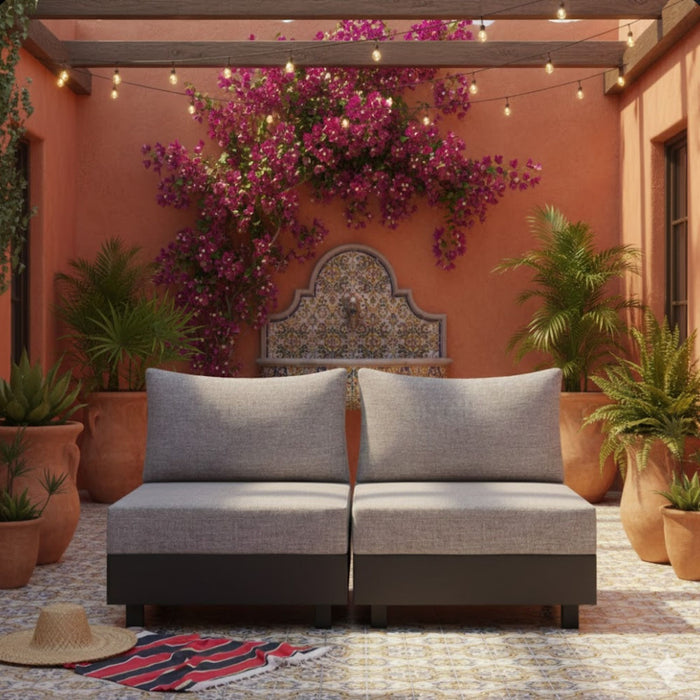 Modular Armless Chairs With Coffee Table For Garden (Set of 2) - Gray