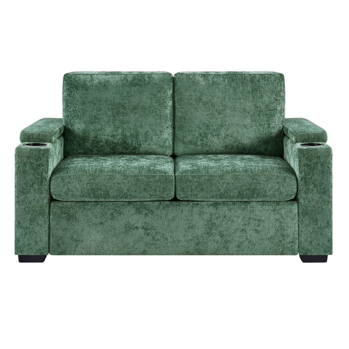 Pull Out Sofa Bed Loveseat With Twin Mattress, Cup Holders And Arm Storage